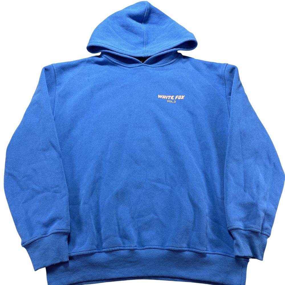 White Fox Hoodie Womens Medium Blue Vol 3 Graphic Pullover Fleece Sweatshirt